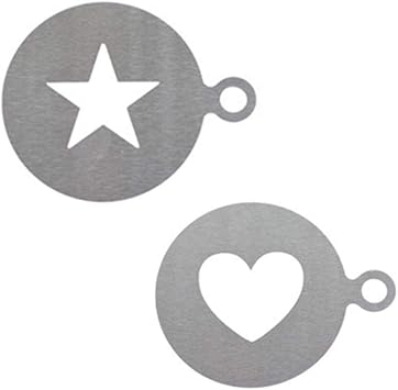 2 Pcs Stainless Steel Coffee Stencils Cappuccino Coffee Stencils Heart Star Shape Strew Pad Duster Spray for Latte Cappuccino Cupcake Cookies Hot Chocolate5inch