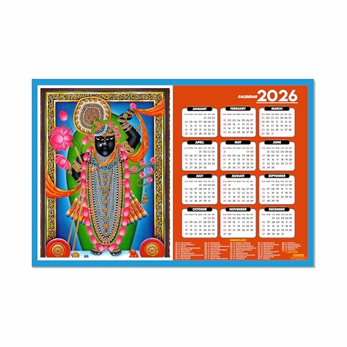 ESCAPER Srinath Ji Wall Calendar 2026 (45 x 30 cm), Srinath Ji Ji, Srinath Ji Temple Photos, Religious, Srinath Ji Photo, Hindu God Photos