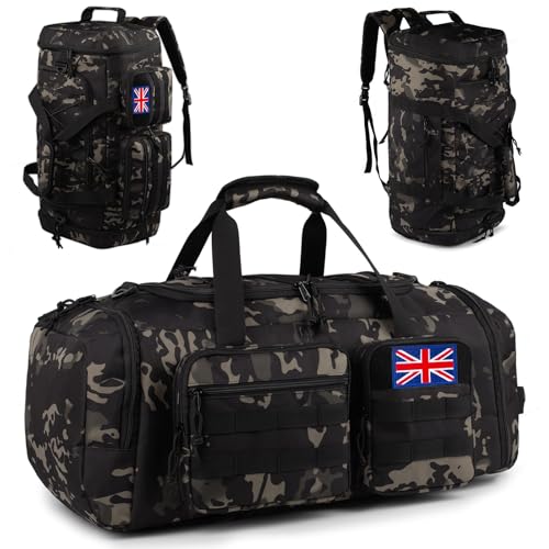 Image of Tactical Gym Bag for Men, 50L Large 3-in-1 Sports Duffle Bag with Shoes Compartment and Wet Pocket, Water Resistant Travel Backpack for Gym, Travel