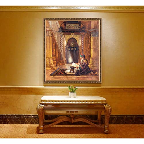 Original Arabian Oil Painting Islamic Canvas Art - Arab Reading In The Mosque - Handmade Texture Arabic Oil Paintings By Academic Artists -Size02 #TOP1