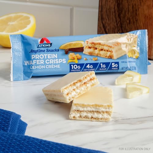 Image of Atkins Lemon Wafer Crisps, Protein Snack, 10g Protein, 4g Net Carbs, 1g Sugar, 5g Fiber, 5 Count