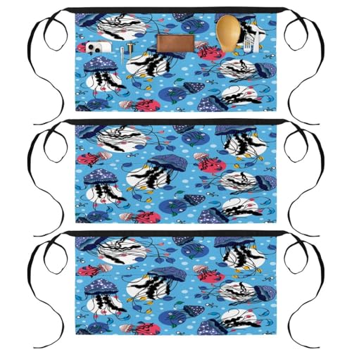 Tablier de cuisine pour pâtisserie et bistrot lot de 3 tabliers courts à poches méduse