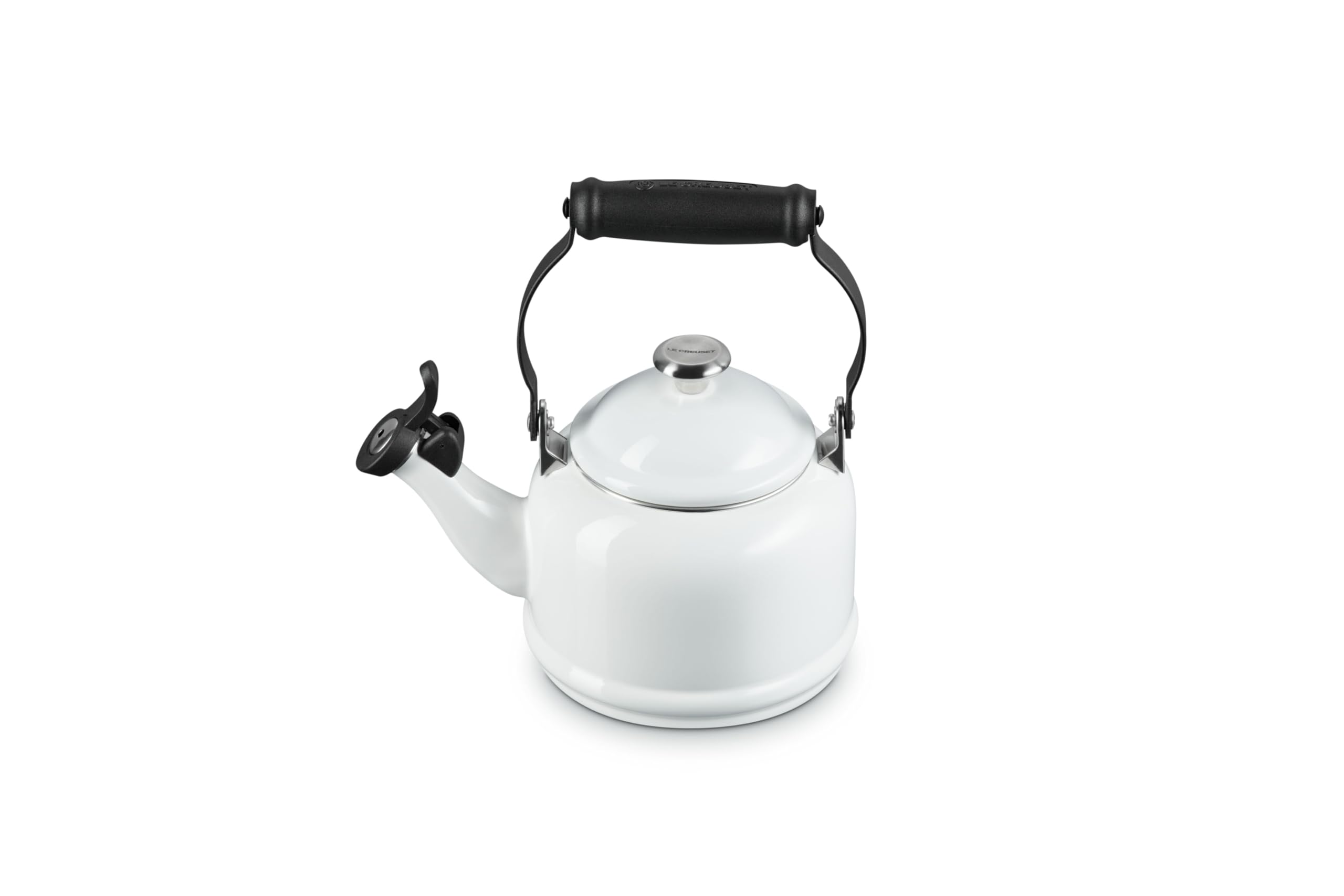 Enamel On Steel Demi Tea Kettle with Metal Finishes, 1.25 qt., White