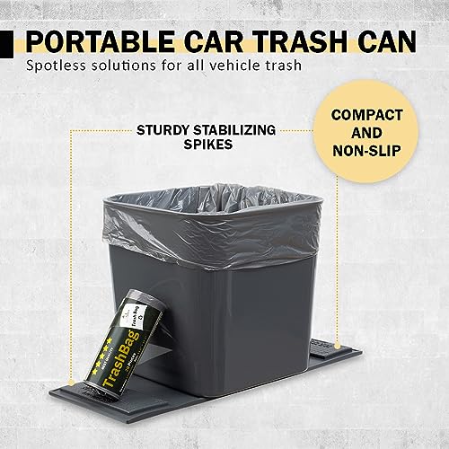 Image of Car Trash Can with Stability Flaps, 1.4 Gallon Car Garbage Can, Durable Plastic Auto Trash Bin for Car Floor or Seat Area, Vehicle Trash Container with 20 Bags for Cars SUVs Trucks (Gray)