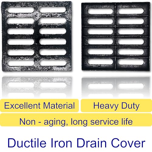 MOSINSBO Cast Iron Drain Grate 12x12 in for NDS Catch Basin, B-Class 28100 lbs Heavy-Duty Driveway Channel Cover for Polylok, Outdoor Trench Drainage Grate, Square Metal Sewer Cover (True 11.7x11.7)