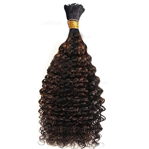 Miniatura 2 de Cabello humano rizado con reflejos marrones a granel para trenzar microtrenzas a granel, cabello humano húmedo y ondulado, sin trama, cabello humano