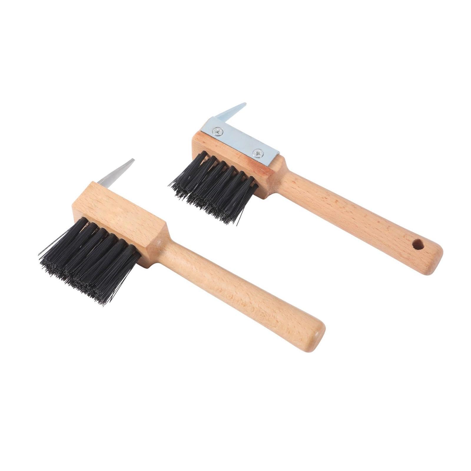 5 Piezas Cepillo Limpia Cascos de Caballo Gancho de Acero Cepillo de Cerdas Densas Mango de Madera Antideslizante Herramienta 2 en 1 Adecuada para EST