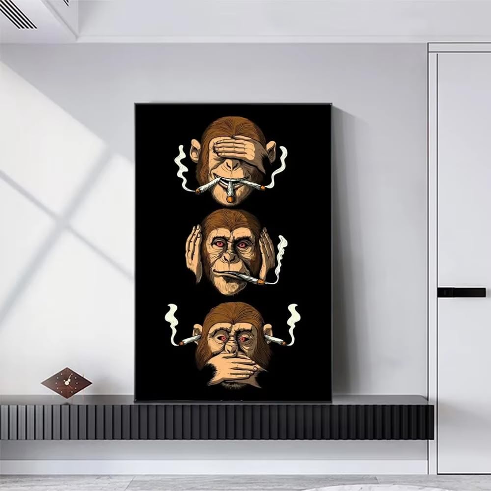 IHHGNB Classic Abstract Wall Art Funny Poster Humour Smoking Monkey Canvas Prints Poster Home Living Room Bedroom Decoration(70x90cm(26x35in)/No frame)