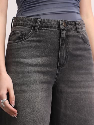 Image of Urbano Fashion Women's High Rise Loose Baggy Fit Washed Jeans Non-Stretchable
