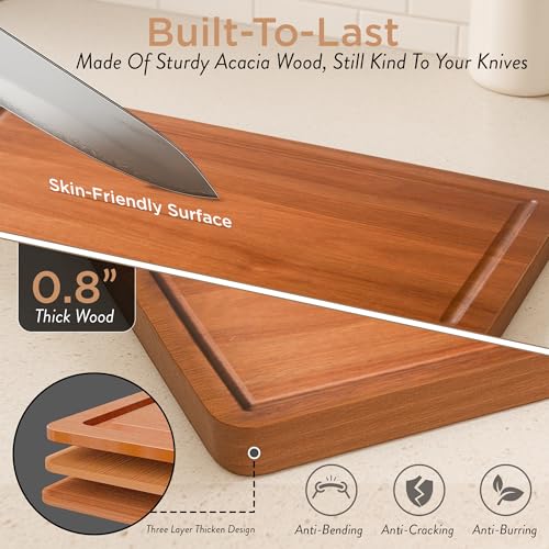 Set de 11 tablas de cortar de madera de acacia, extra grandes, con soporte y ranuras profundas para jugos, ideal para charcutería y regalo miniatura 4