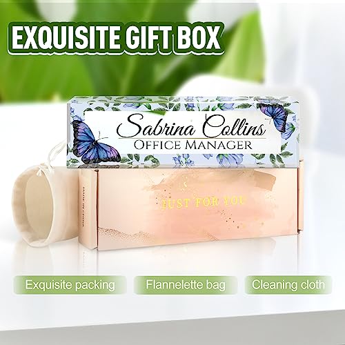 Image of Name Plate for Desk, Desk Name Plate Personalized, Office Decor for Women Men, Acrylic Desktop Accessories, Office Appreciation Gifts for Boss Social Workers Nurse Teacher Employee (Blue Butterfly)