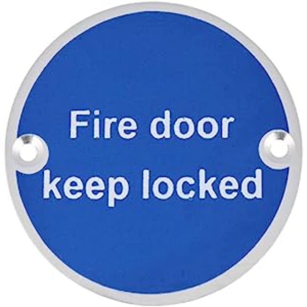 V Safety Fire Door Keep Locked Sign, Aluminium, 76 mm, Safety Sign with fixings
