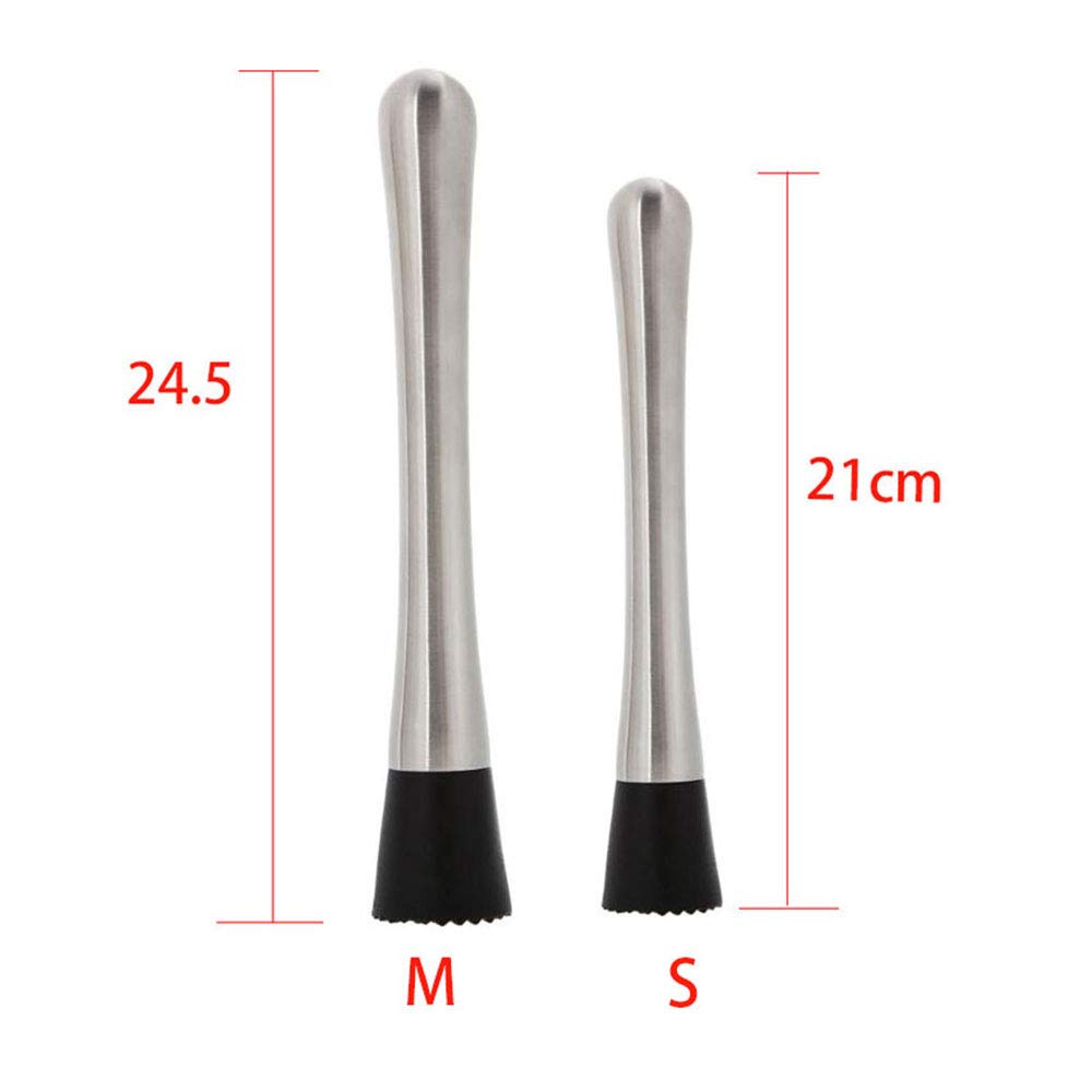 SEIWEI Cocktail Muddler Mixing Spoon Long Drink Stirrer for Fruit Mojitos Drinks Stainless Steel Home Bar Tool Silver (21cm and 24.5cm)