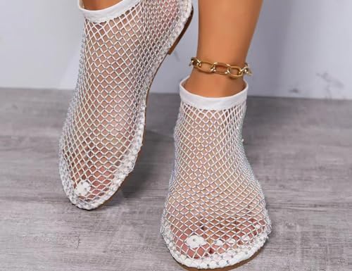 Image of Ultra Comfortable Shiny Gem Mesh Flats, Ballet Flats for Women Sandals Women Dressy Summer Flat Shoes Slip On Sandals