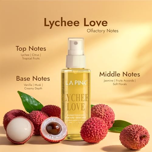 Image of LA PINK Warm Vanilla & Lychee Love Body Mist Perfume Combo | Citrus, Musk, Chocolate, Coconut & Jasmine | Skin-Friendly Unisex Long-Lasting Fragrance Spray | Lasts Up to 6 Hours | 50ml Each