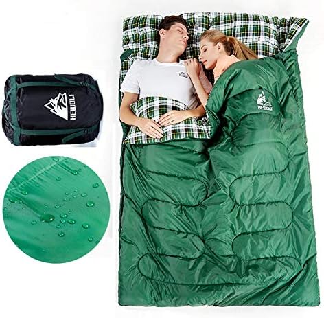 Hewolf Flannel Double Sleeping Bag - Waterproof Camping Extra Wide 2 Person Sleeping Bags for Travel Indoor Outdoor with Compression Sack