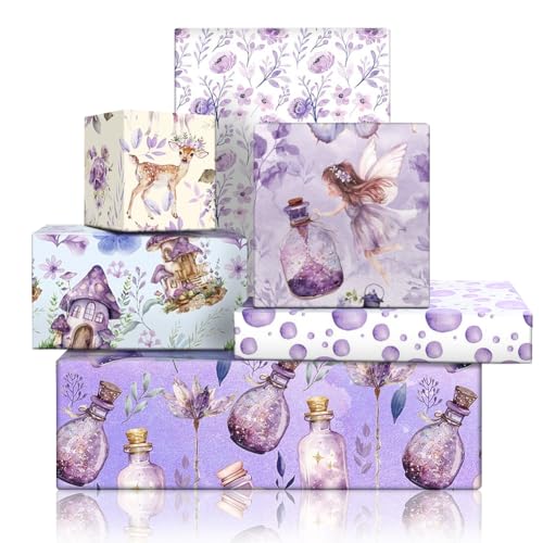 Papier cadeau fée et fleurs Geluode pour anniversaire fille et fête