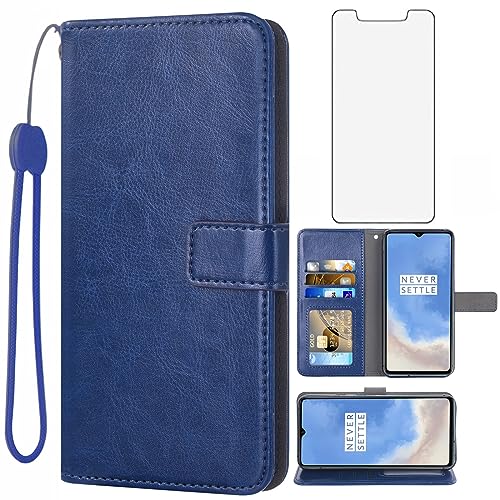 Housse OnePlus 7T avec verre trempé Asuwish bleu, idéale pour voyager léger sans portefeuille