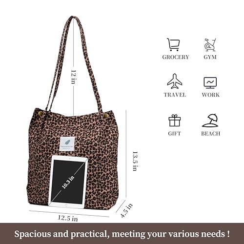 Image of TOPASION Cute Corduroy Tote Bag Canvas Shoulder Handbags for Women Travel Shopping