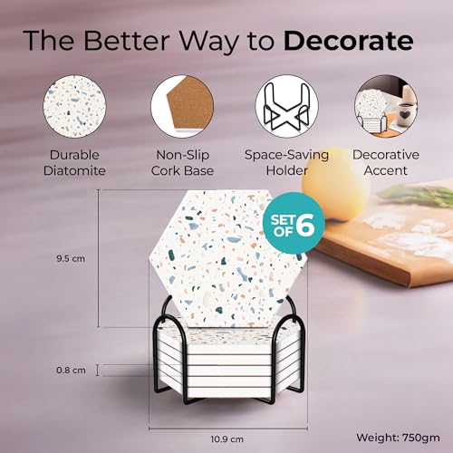 Image of The Better Home Diatomite Tea Coaster Set of 6 (Dia- 10cm, Thick- 8mm)|Dining Table Accessories for Home| Tea Coaster |Cups /Coffee Mugs /Glasses Coaster Set| Kitty Party Return Gifts for Women (Beige)