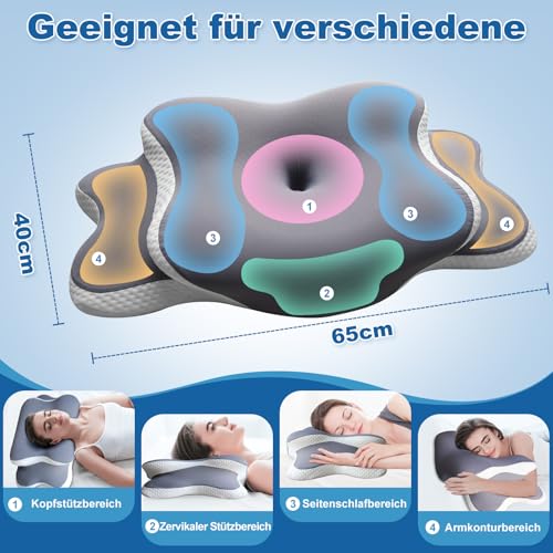 EvenVentric Nackenkissen Kopfkissen - Ergonomisches Kopfkissen für Seiten, Rücken & Bauchschläfer, Memory Foam Kissen mit Kühlung Abnehmbare Kissenhülle （Grau）