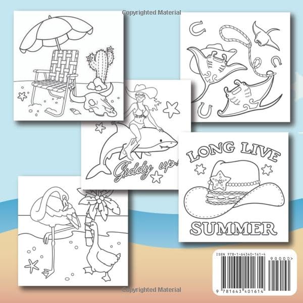 Coastal Cowgirl Cozy Girl Summer Bold and Easy Coloring Book for Adults and Teens: Cute Yee Haw Beach Vacation Ocean Rodeo Aesthetic for Comfy Stress ... Simple and Big Country Western Cowboy Designs image 3