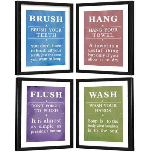 Image of Chaka Chaundh - bathroom poster - bathroom posters with frame - bathroom quotes framed posters - bathroom etiquette posters - bathrooms rules poster - (14 X 11inches - Set of 4) (Multicolor - Bathrooms Quotes)