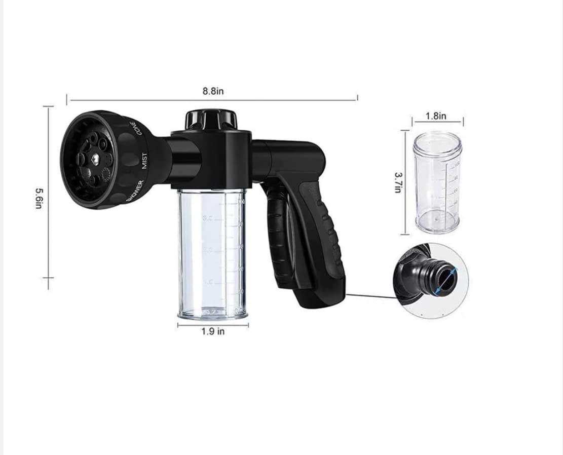 Spruzzatore in schiuma per lavaggio auto, ad alta pressione, ugello di ricambio a 8 vie, con dispenser di sapone da 100 cc, per acqua e giardino, tubo di fissaggio (giallo)
