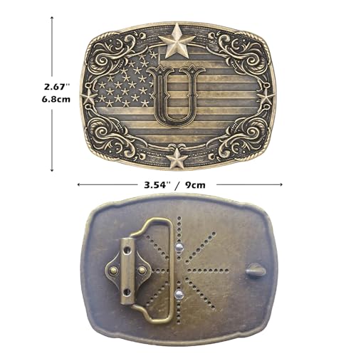 Image of Cowboy Belt Buckle for Men Vintage Western Rodeo Texas Initial Letter ABCDJMR to Z Belt Buckles