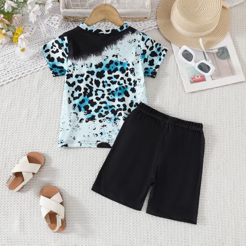 Image of Axumity Kid Toddler Girl Clothes Summer Ruffle Sleeve Figure Graphic Shirt + Shorts Summer Outfits Set