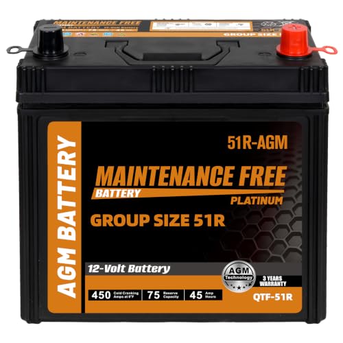 Image of Autocessking Group Size 51R Start and Stop AGM Automotive Battery, 12V 45Ah, 450 CCA, 75 RC Rechargeable Car Battery, 36 Months Warranty