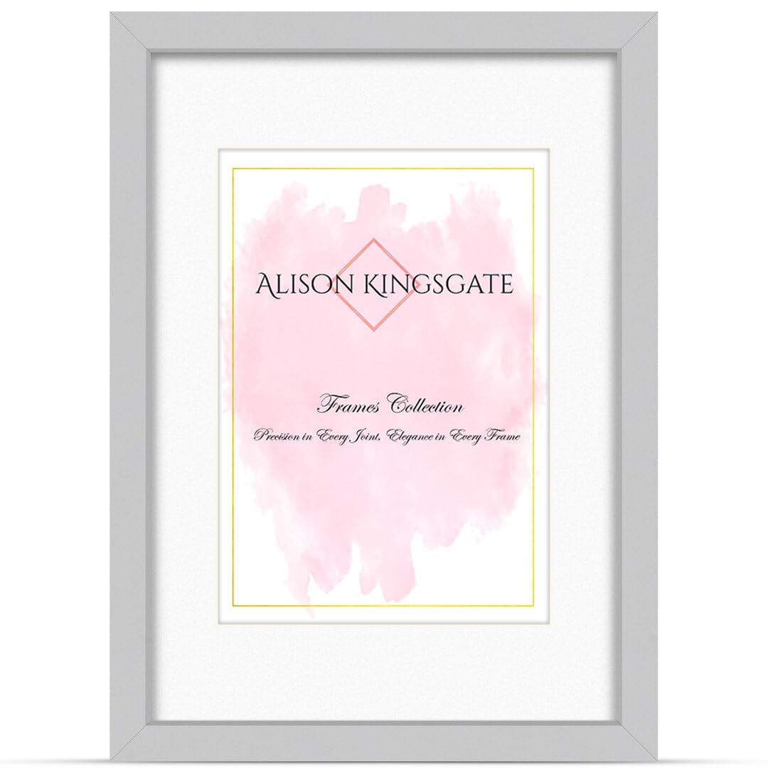 Alison Kingsgate A2 Silver Picture Frame with A3 Mount - Engineered Wood Photo Frame with Precision Cut Cardboard Mount - Ideal for Posters -Sizes & Colours Available โ image 1
