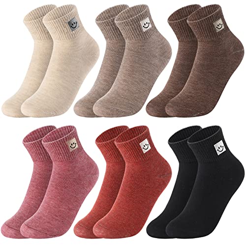 6 Pairs Smile Face Socks Smiling Face Cute Socks Novelty Funny Pattern Aesthetic Socks Ankle Smile Socks (Natural Colors Set)