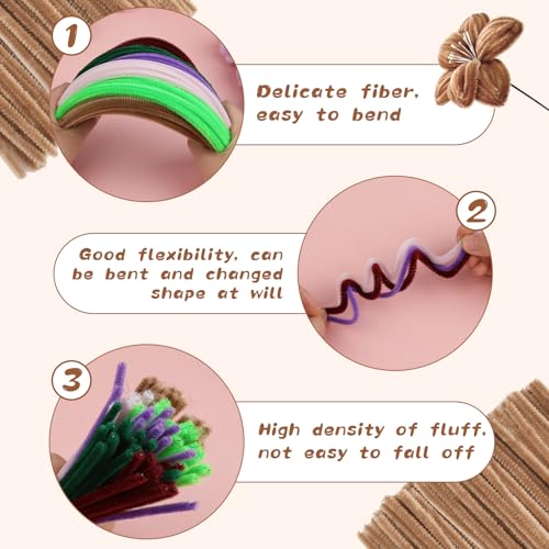 Image of ZXIIXZ Pipe Cleaners, 100Pcs Light Brown Chenille Stems for Crafts | Pipe Cleaner Bulk Limpia Pipas Crafting Supplies for Festivals Flower Making, DIY Home Decorations