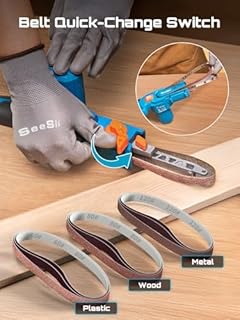 Seesii Belt Sander 1/2" x 18", 6 Speeds Max 1700 FT/Min, with 2 * 2.0Ah Battery, Charger, Hand Held Belt Sander for Metal Working, Wood, Plastic, Auto Grinding