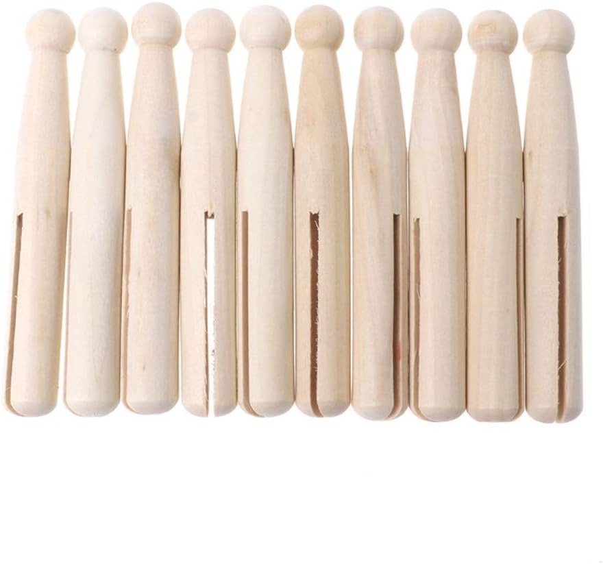 Elegantday Natural Wooden Round Clothespins Peg Doll Pins Unfinished Plain Blank DIY Decorative 4-1/3 Inches (Clothespins,10pcs)