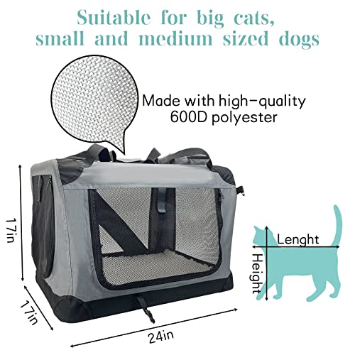 Fhiny Large Cat Carrier, Soft Sided Pet Carrier With Breathable Meshes Foldable Kitten Carrier Bag With Locking Zippers Collapsible Portable Durable Puppy Travel Crate Under 35 Lbs （24"X17"X17"） #TOP1