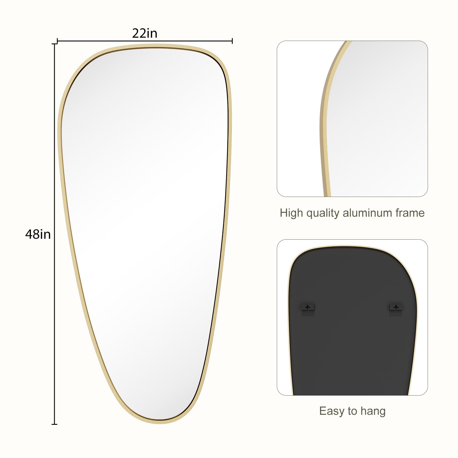 QDSSDECO Specchio asimmetrico da parete, specchio ondulato, forma irregolare, per soggiorno, camera da letto, ingresso, 45,7 x 55,9 cm