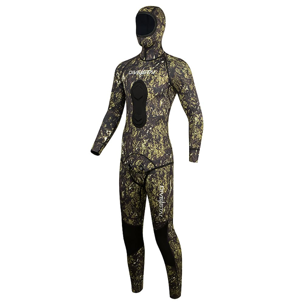 I Colori Della Muta di Pesca a Scaratura in Neoprene da 1,5 Mm Cambiano Con L'ambiente Circostante, 2 Pezzi Mimetizzati Camuffita Per Immersione Con Cappuccio Con Cuscinetto Carico Del Torace
