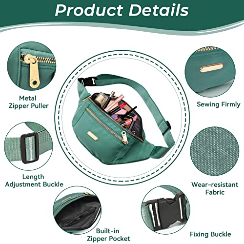 Fanny Pack Fashionable Waist Bag Casual Travel Bum Bag with 3 Zipper Pockets for Women Men Sports Running Hiking Jogging (Green) - Image 3