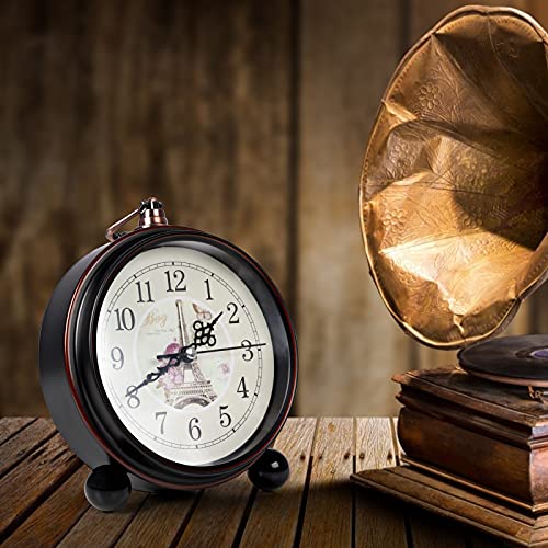 Dawseilly 5.25Inch European Style Retro Alarm Clock, Non Ticking Quartz Movement, Battery Operated, For Living Room Bedroom And Indoor Decoration (Black B) #TOP6