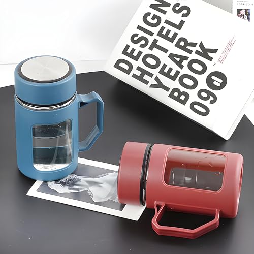 Image of Glass Tea Mug with Handle - 500ml, Set of 1, Portable Loose Leaf Tea Brewer Cup with Leakproof Lid, Heat Resistant Glass Tumbler for Hot & Cold Beverages, Office, Home (Multicolor)