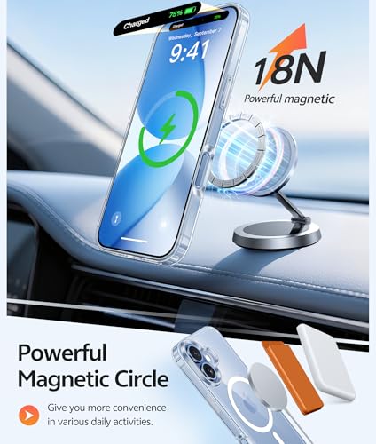 Image of FNTCASE for iPhone 17 Case: [Compatible with Magsafe] [Screen Protector] Anti Yellowing Transparent Clear Magnetic Phone Cover - Military Grade Shockproof Drop Proof Protective Cases - Clear