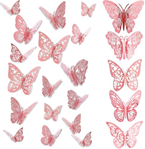 12 Autocollants Papillons Roses 3D Pour Déco Murale - Amovibles, Décoration Chambre Enfants Et Adultes