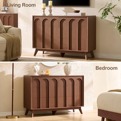 Oak&Sparrow Mid Century Modern Dresser for Bedroom, Walnut 6 Drawer Dresser with Arched Front, 47'' Wide Chest of Drawers Wood Storage Organizer for Living Room - Image 5