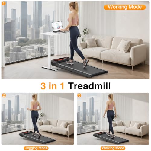 Image of Walking Treadmill Pad with Adjustable Incline, Portable Walking Treadmill Under Desk with Handle Bar 2.5HP for Home and Office 265Lbs Weight Capacity with LED Display APP