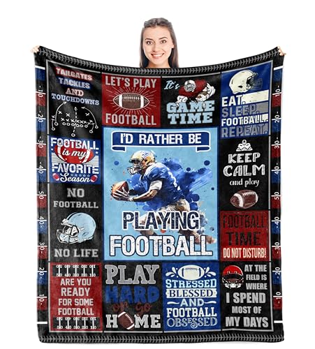 Punofell Football Gifts for Boys/Men/Team, Gifts for Football Players/Lovers, Who Loves Football Blanket 50'' x 60''