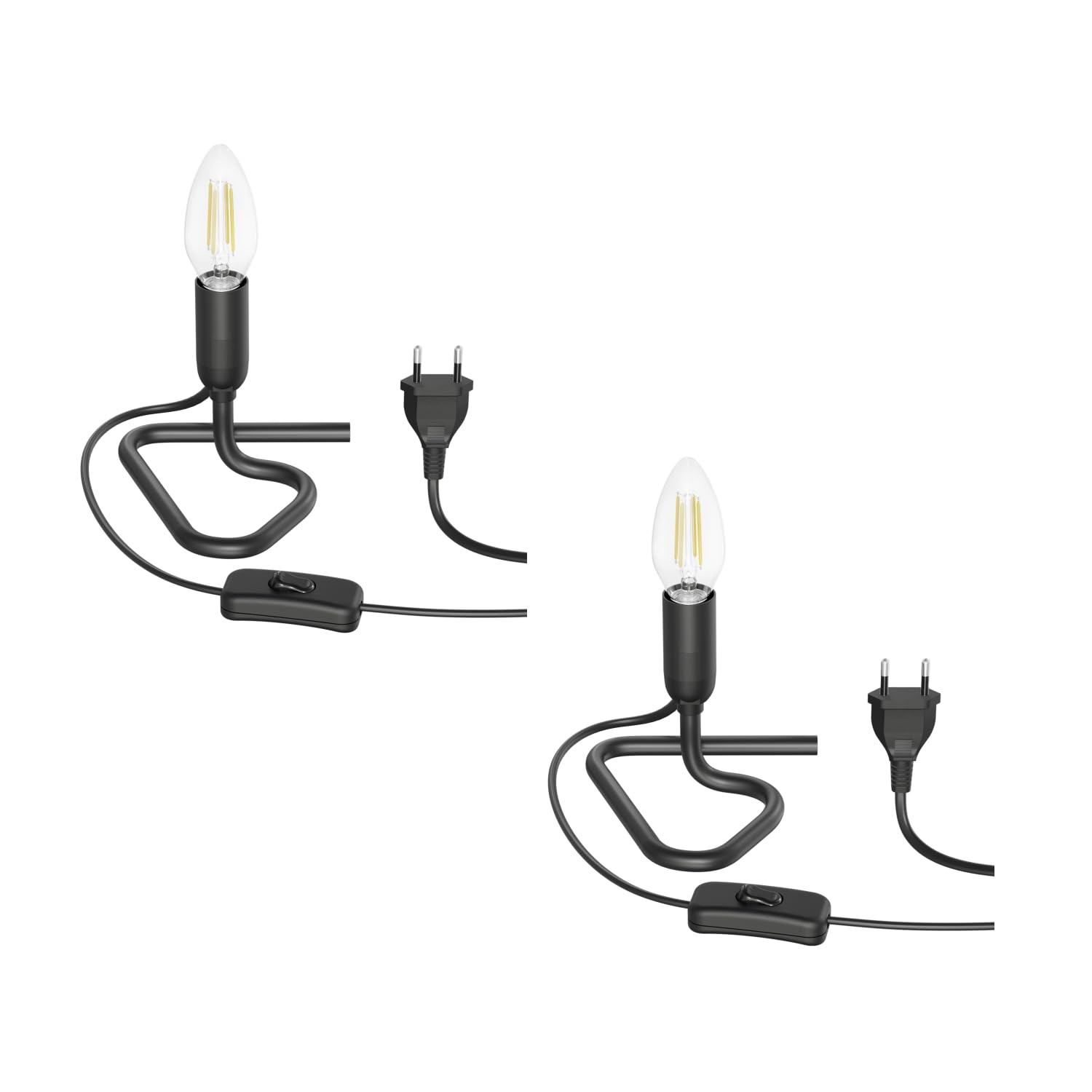 ledscom.de 2 Stück Tischlampe TRIN schwarz mit Stecker und Schalter + E14 LED Lampe 452lm warmweiß