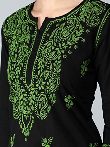 Image of Seva Chikan Hand Embroidered Lucknowi Chikankari Regular Straight Cotton Kurta Kurti for Women SCL4243
