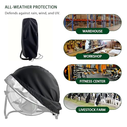 Image of Industrial Fan Cover, 600D Oxford Heavy Duty Outdoor Cover, Waterproof & Dustproof Fits Up to 47 inch High-Velocity Movement Drum Fan All-weather Protection